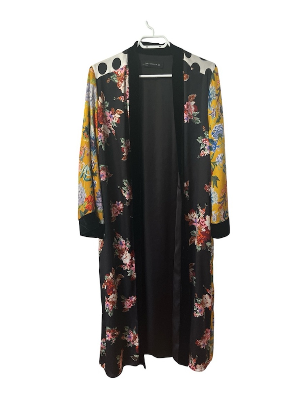 Zara Contrasting Patchwork Kimono Robe in Black and Yellow Sz XS - Picture 3 of 7